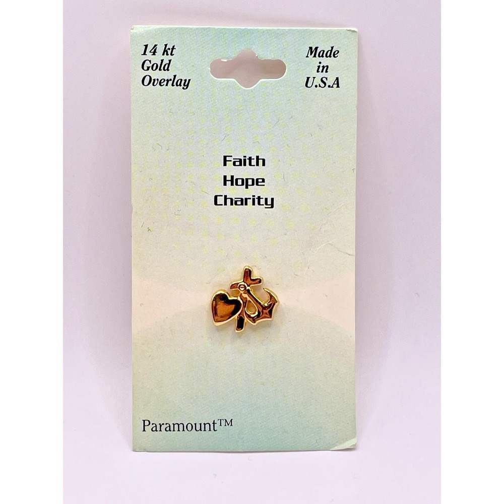 Paramount Faith Hope Charity Pin Brooch 14K Gold Overlay Religion 1/2" USA